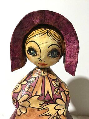 Hector Ruiz Vintage Hand Painted Paper Mache Folk Art Doll Figurine Southwestern